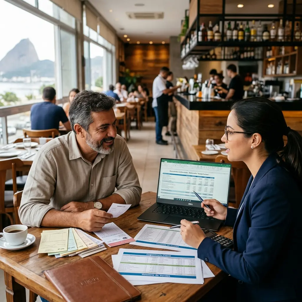 Equipe da C.A. Nova Contábil atendendo proprietário de restaurante no Rio de Janeiro