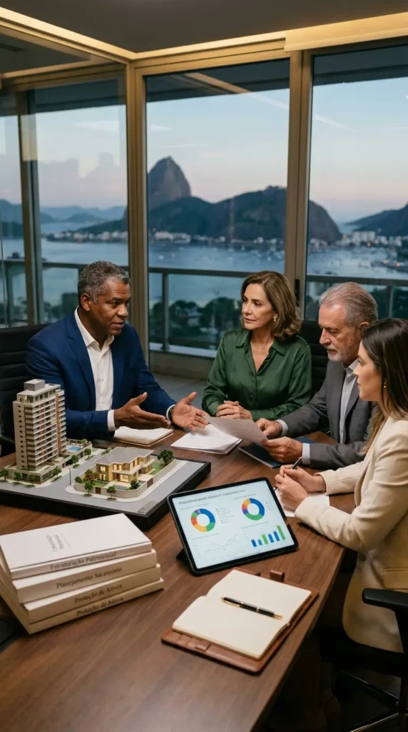 Consultores da CA Nova Contábil planejando holding patrimonial imobiliária com cliente
